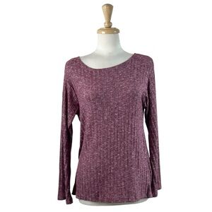CHRIS & CAROL Sweater Small Bell Sleeve Mauve Pink Lightweight Stretchy Crew